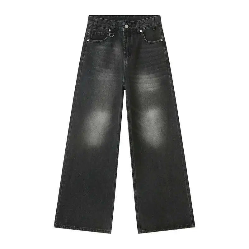 Vintage Camouflage Men's Jeans Fashion Washed Casual Wide Leg Denim Pants Autumn Winter Loose Male Trousers Old Blue 9C354 voguable