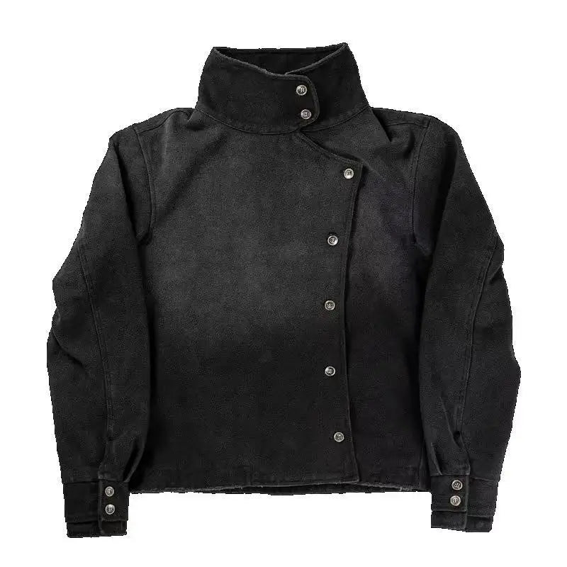Voguable  Women's Gothic Jacket Retro Washed Canvas Stand Collar Frog Button Y2K Punk Street Coat voguable