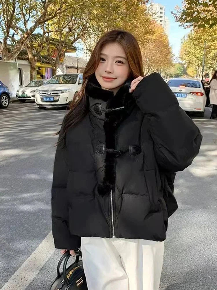 Winter Korean Pink Parkas Women Sweet Long Sleeve Warm Thick Cotton Coat Casual Stand Collar Preppy Style Lady Cute Jacket voguable