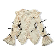 Y2k Aesthetics Lace Shirt Grunge Gothic Irregular Blouses Fairy Harajuku Bandage Shirt Vintage Lolita Clothes Mall Goth voguable