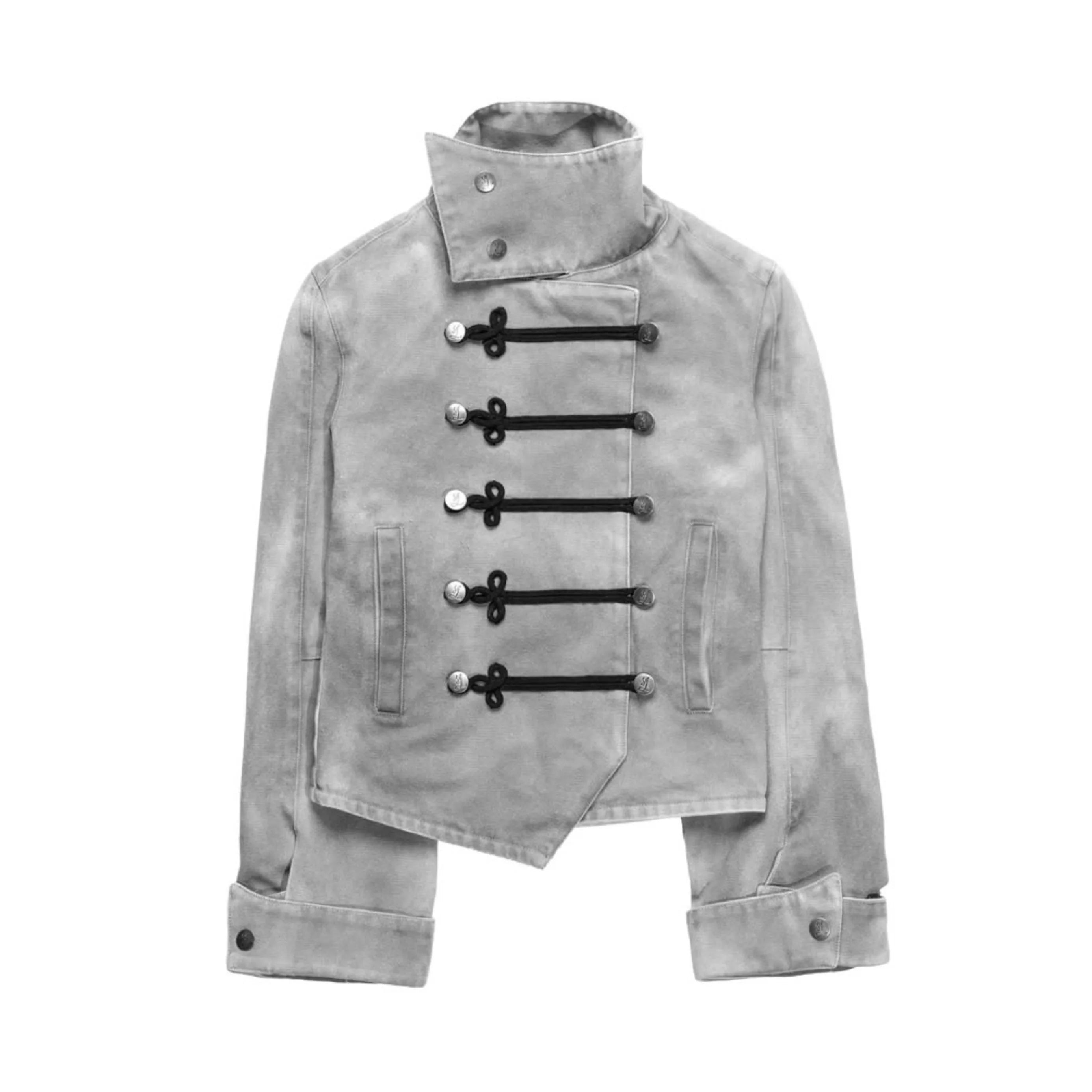 Voguable  Women's Gothic Jacket Retro Washed Canvas Stand Collar Frog Button Y2K Punk Street Coat voguable