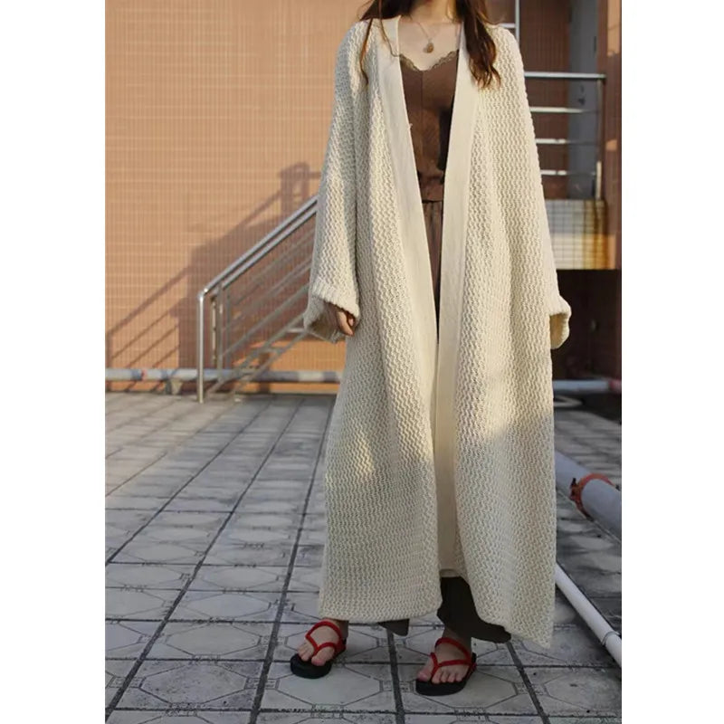 Voguable  Casual  Lazy Style Loose Solid Color Long Women Knitted Cardigan Autumn Winter Simple Elegant Versatile Sweater Coat Fashion New voguable