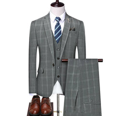 Voguable Jacket Vest Pants New Fashion Boutique Plaid Casual Office Business Men Suit Groom Wedding Dress Tuxedo 3 Pcs Blazers Set voguable