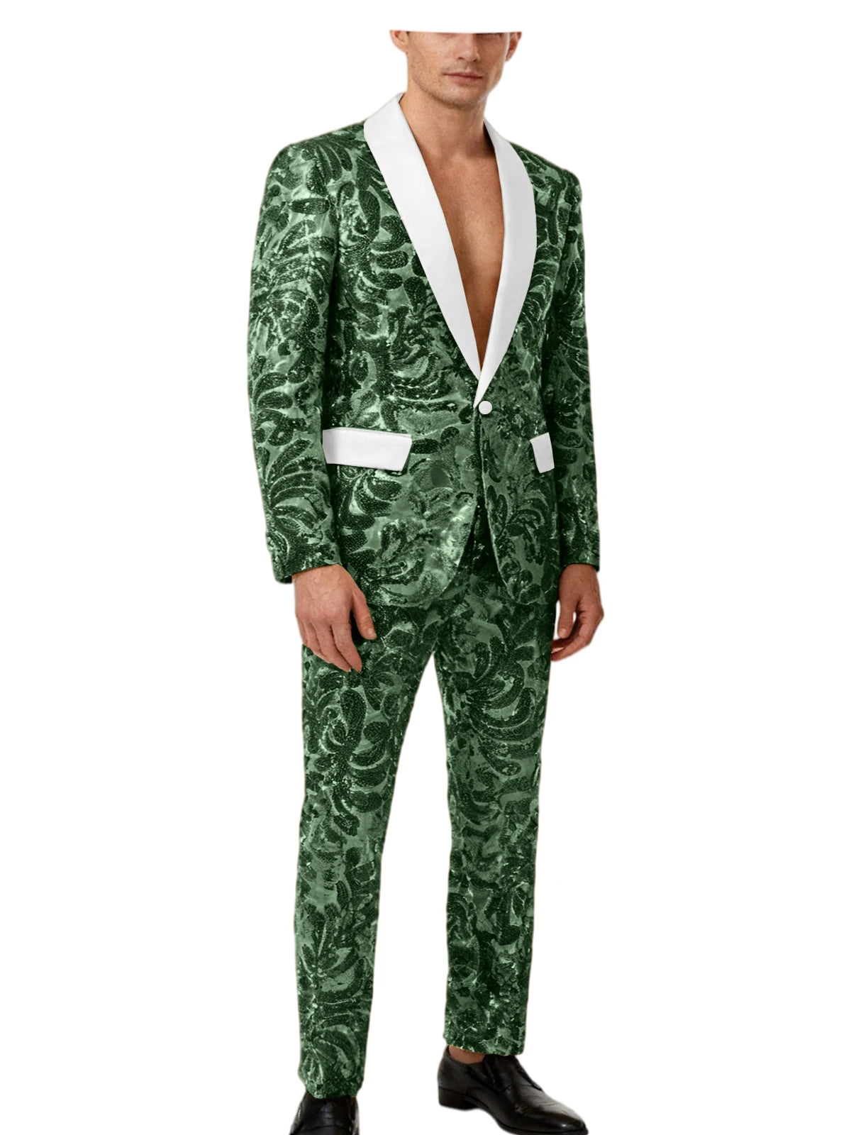 Voguable  Luxury Men's Sequin 2 Piece Set (Blazer+Pants) Shawl Collar 1 Button Slim Fit Sparkly Tuxedos Jacket Trousers for Wedding Party voguable