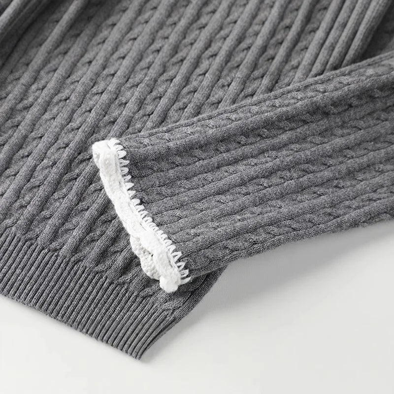 Fashion Top Women New Peter Pan Collar Lace Edge Slim Single Breasted Knitted Cardigan Female 2025 Spring Summer voguable