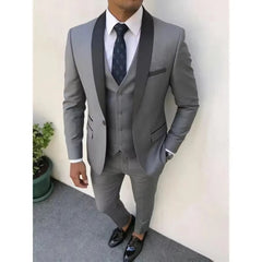 Voguable  Luxury 3pcs Men'S Slim Fit Groomsmen Suit  Dark green Jacket Vest Pant With Non-Stretch Fabric and Color Block Pattern voguable