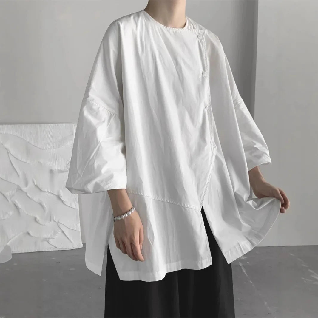 Voguable  Loose Men's Oversize Shirt Asymmetric Silhouette Seven-Quarter Sleeve Dark Style Casual Summer Top Male Fashion Clothing voguable