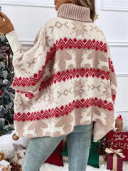 High Collar Christmas Elk Contrast Pattern Bat Sleeve Sweater New Year voguable