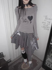 Japanese Style Harajuku Striped Skirt Women Vintage Gothic Y2k Grunge Mini Skirt Punk Irregular Streetwear Short Skirts voguable