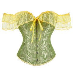 Voguable Womens Bustier Overbust Corselet Lace Up Short Sleeve Sheer Corset Bluse Costume Crop Top voguable