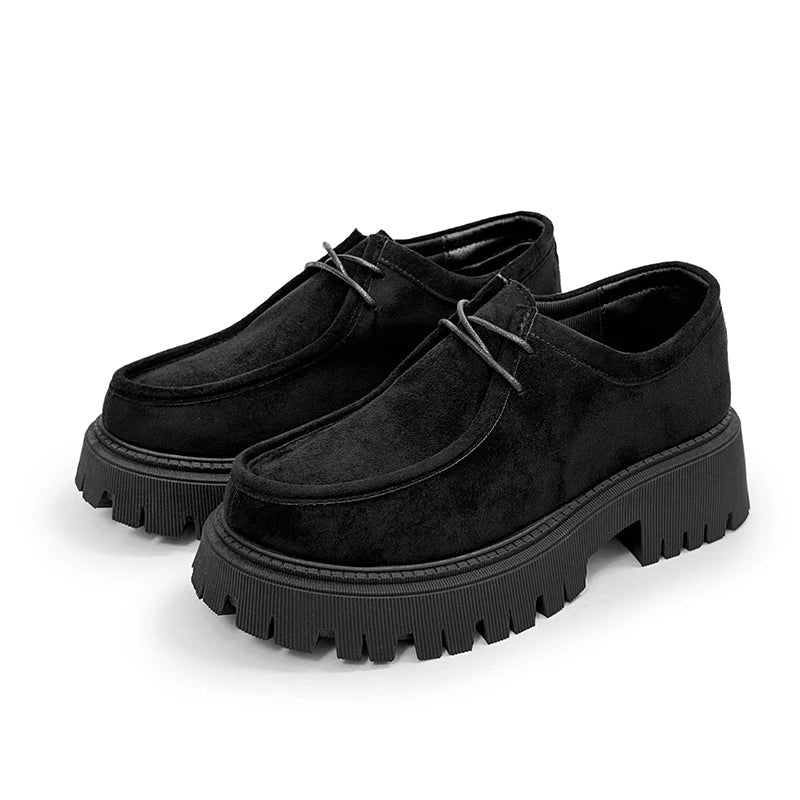 Voguable  Women Retro Platform Loafers Soft Suede Lace-up Round Toe Thick Sole Anti-slip British Style Comfort Commute Walking Shoes voguable