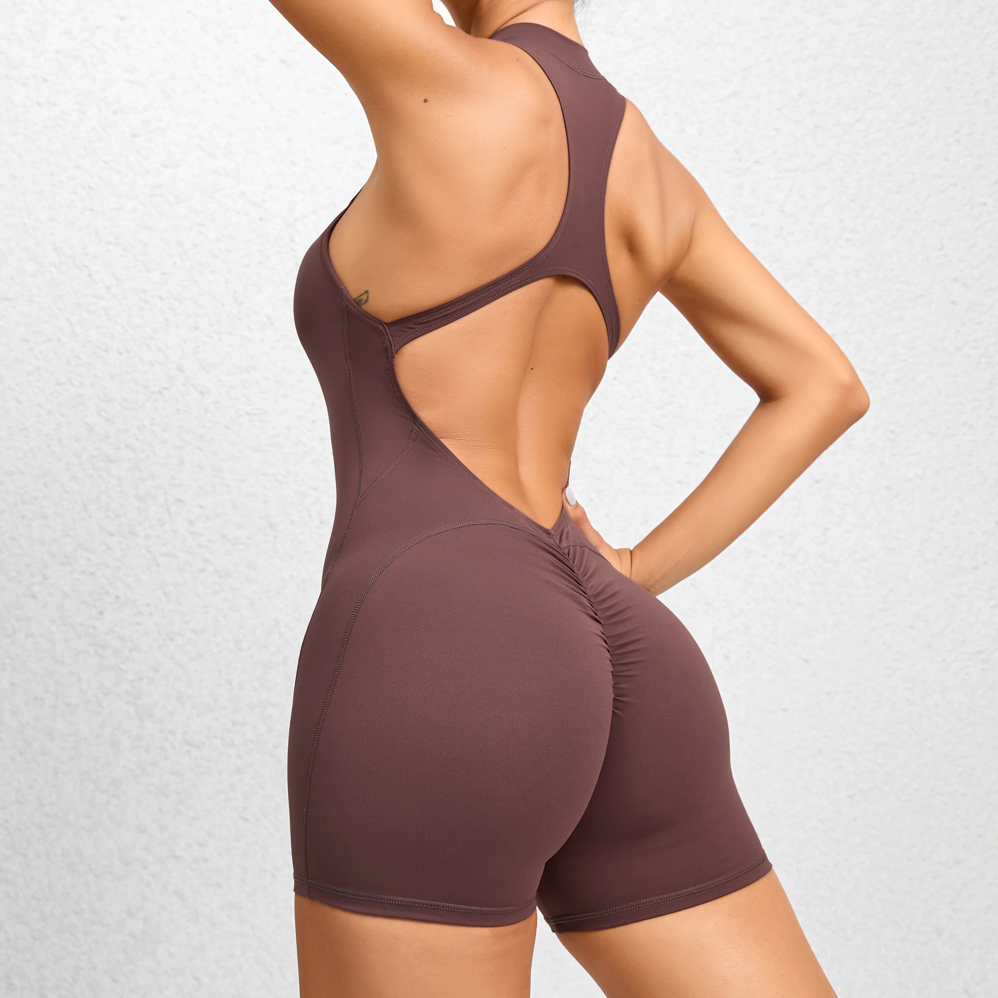 Voguable  Women V Backless Jumpsuit Workout Bodysuit Sleeveless Gym Bodycon Sportswear Fitness Yoga Suit One Piece Outfit voguable