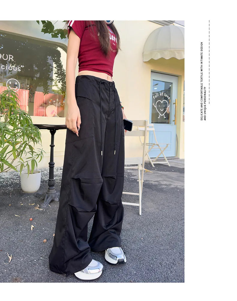Women Cargo Pants High Waist Streetwear Pocket Wide Leg Pants Fashion Loose Drawstring All Match Female Jogging New voguable