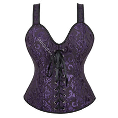 Voguable Rose Red Corset Top With Straps Sexy Bustier Zipper Brocade Vest Lingerie Plus Size Gothic For Women Outfit Burlesque Medieval voguable