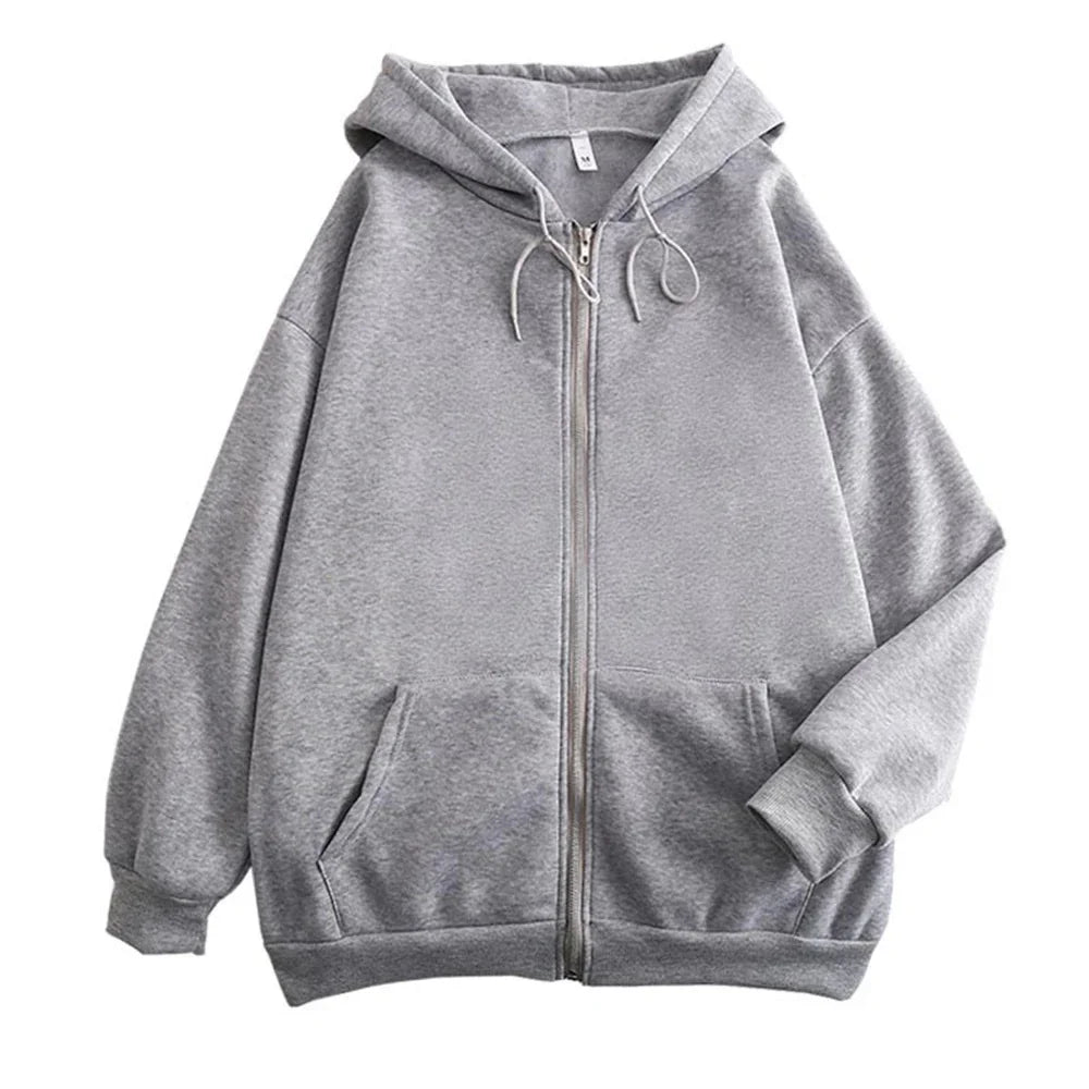 Autumn Trendy Men's Hoodie Solid Color Zip Up Loose Jacket Coats Casual Long Sleeve Hooded Sweatshirt Outdoor  Male Clorhes voguable