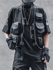 Techwear Black Cargo Biker Vest Without Sleeve Tank Tops Men Sleeveless Top Men  Clothing Japanese Streetwear Hip Hop voguable