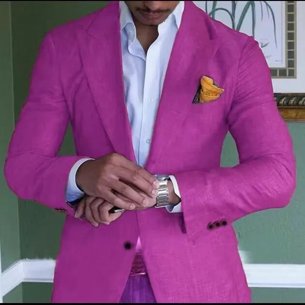 Voguable Purple Men's Linen Suits Summer Beach Jacket Slim Fit Suits For Men Tuxedo Groom Suits For Men Wedding Groomsman 1 PC voguable