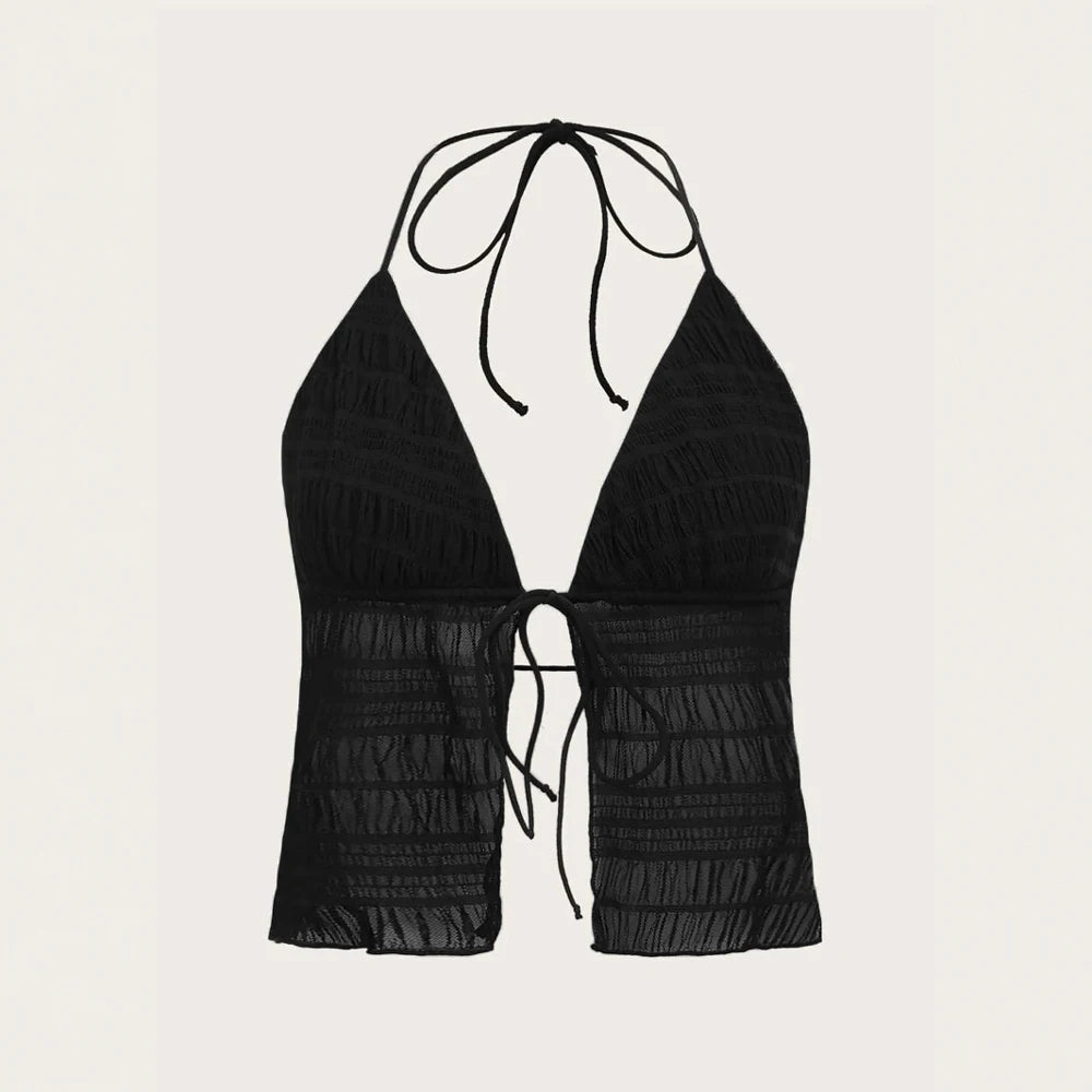Tanks Summer  Hotsweet K-Style Lace-Up Open Stitch Sleeveless Halter Neck Skinny Fit Tanks For Women voguable