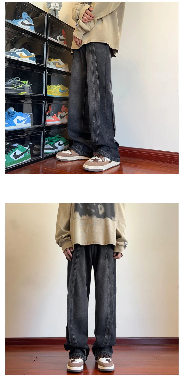 Destroyed Stitching Jeans Men's Blue Washed Jeans Gothic Style Street Trend Clothing Retro Loose Wide Leg Pants straight jeans voguable