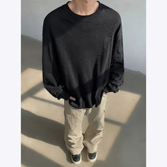 Spring Cotton Long Sleeved T-shirt Men Black White Casual T Shirt Men Streetwear Korean Loose Round Neck T Shirt Mens Top M-3XL voguable