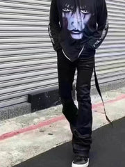 Voguable  New Hand Brushed Wax Coat Slim Fit Casual Jeans Dark Style Pure Handmade Stackable Wear Resistant Harlan Pants for Teens voguable