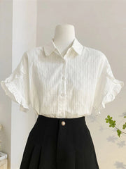 Fashion Casual White Shirt Women Sweet Flare Sleeve Cute Blouse Loose Preppy Style Female Summer Chic Simple All Match Tops voguable