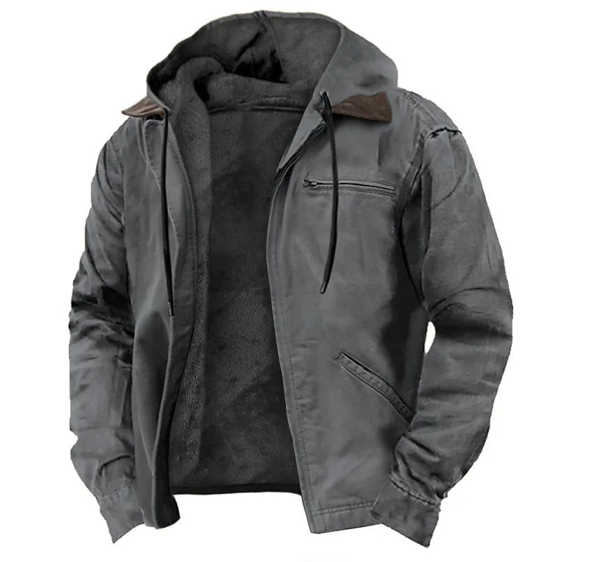 Winter New Men Casual Jackets Hooded Zipper Pocket Fashion Solid Color Fleece Warm Outerwear Male Outdoor Hooded Hoodie Coats voguable