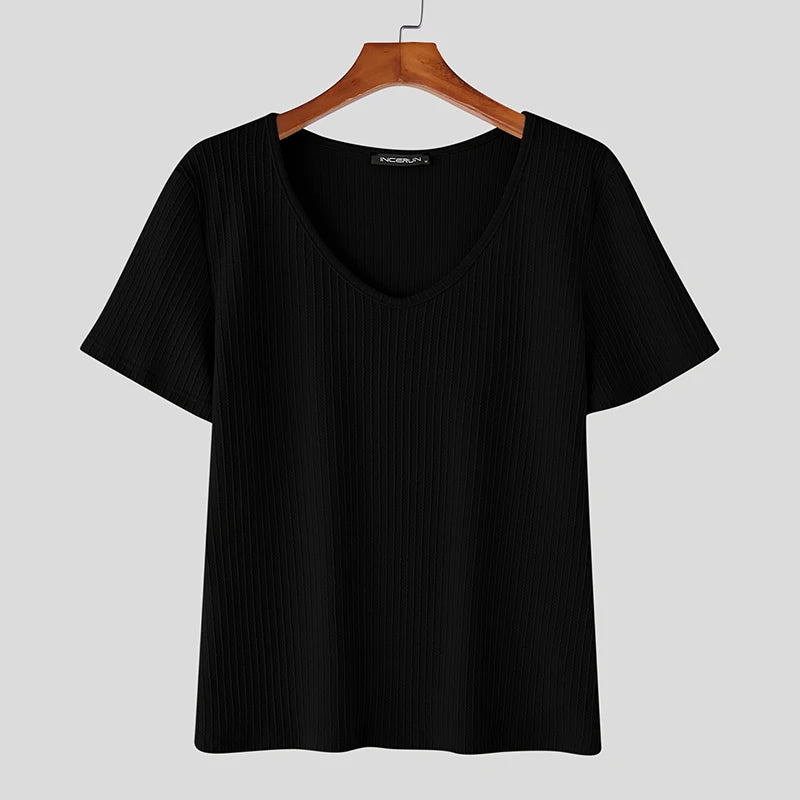 Summer Men Tank Tops V Neck Short Sleeve Solid Color Male Tee Tops 2025 Fashion Casual Men Clothing S-5XL Streetwear voguable
