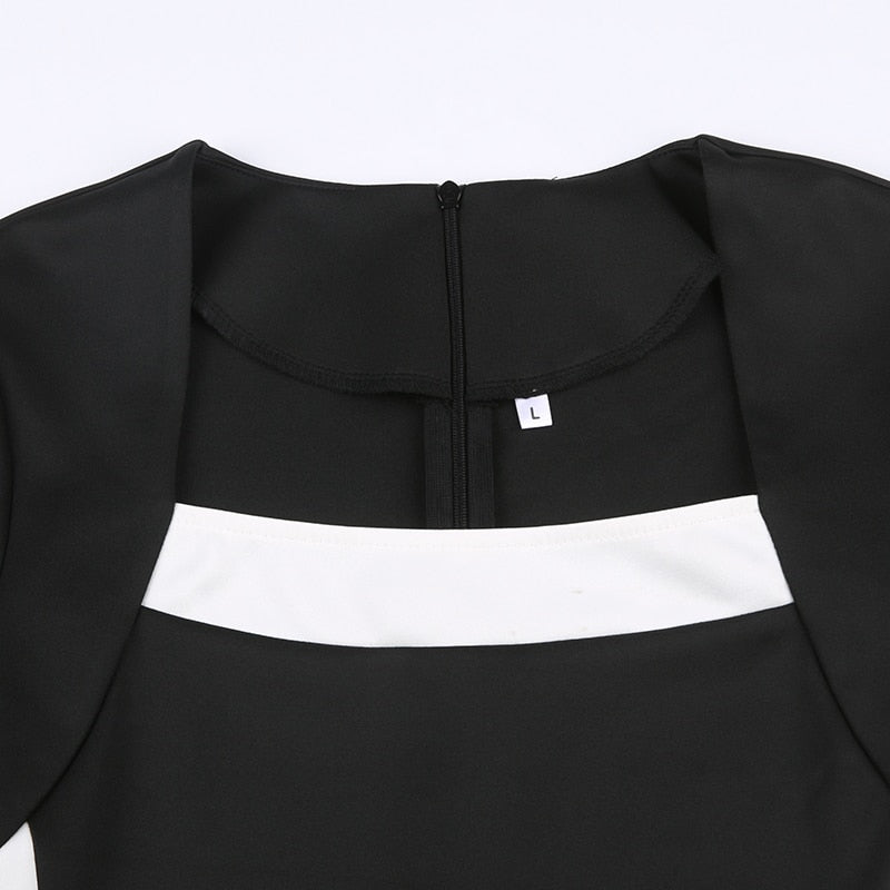 Black Stripe Patchwork Midi-Long-Sleeve Dress mysite