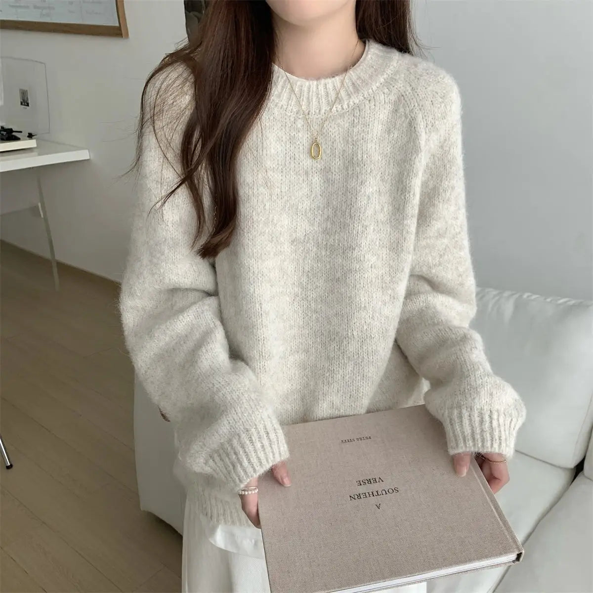 Simplicity Casual Autumn Winter New Women Sweater Korean Fashion Lazy Wind Solid O-Neck Loose Long Sleeve Pullovers Knitted Tops voguable