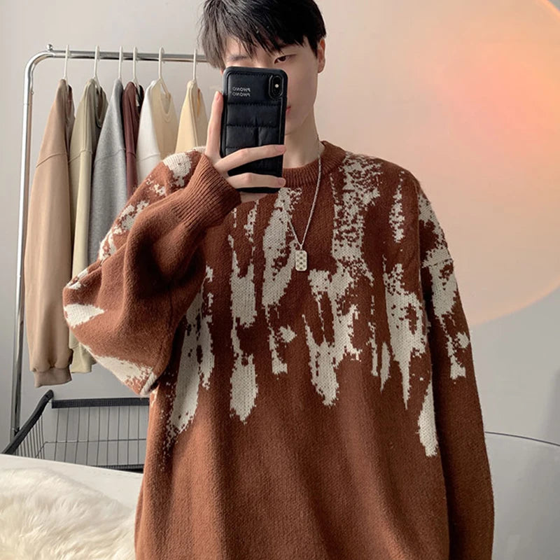 Autumn Clothing Men's Knitted Luxury Printed Pullovers Sweater Casual Vintage Loose O Neck Solid Color Long Sleeve Knitwear 2024 voguable