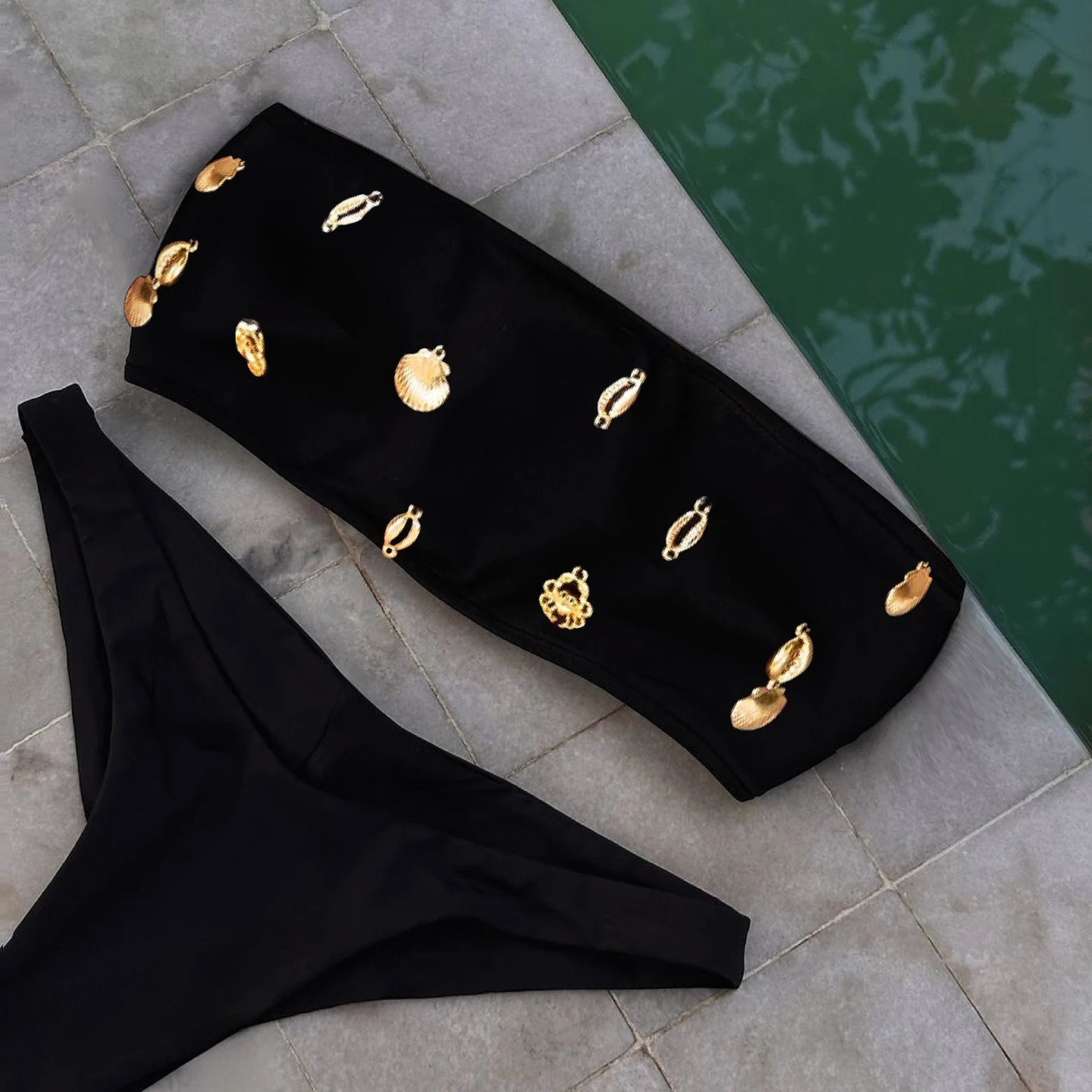 New Bandeau Biquini Sexy Bikini Women Swimsuit Female Swimwear Shiny Botton Swimming Suit Halter Bodysuit Beach Outfits voguable