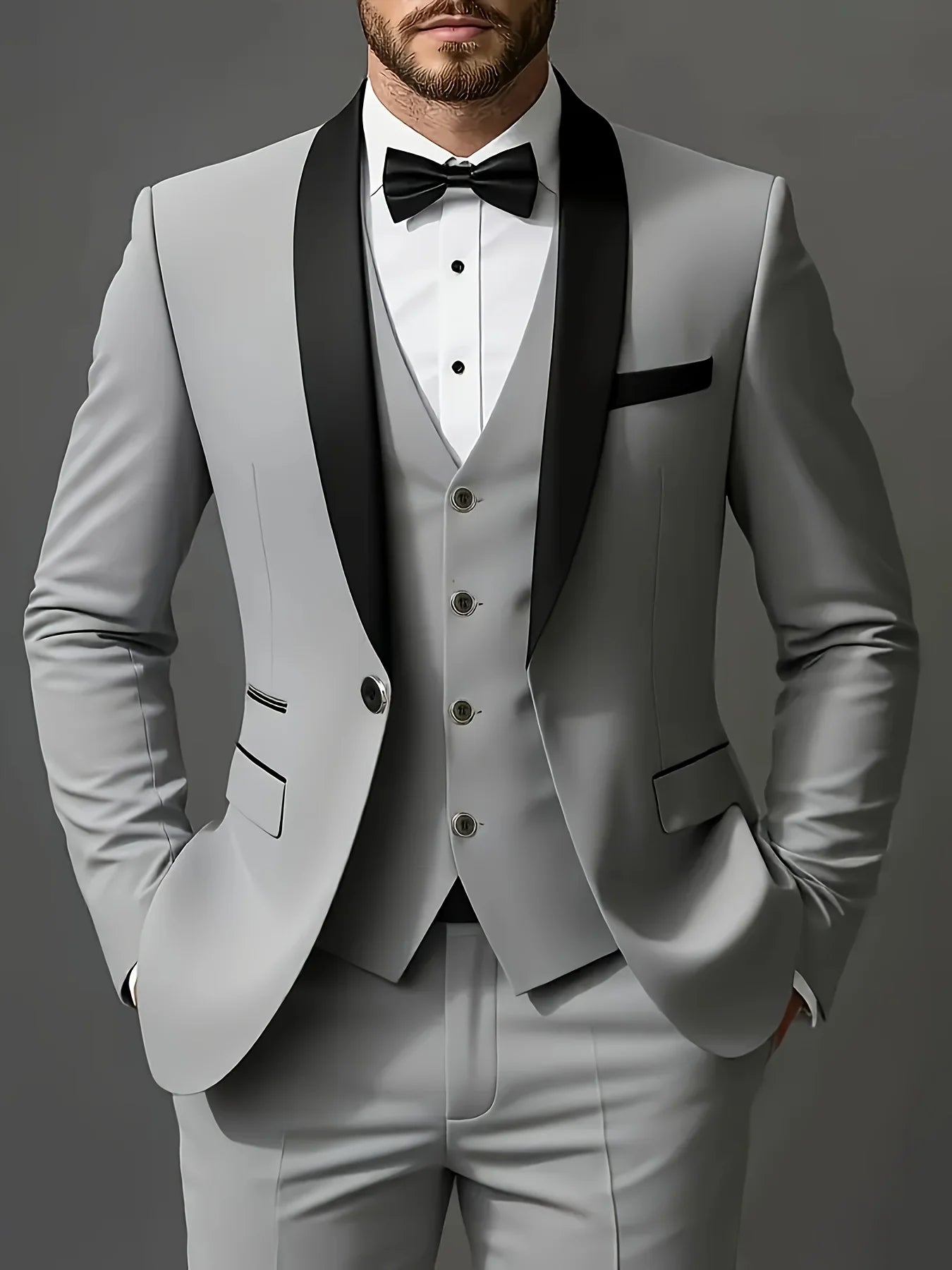 Voguable  Men's 3pcs Suit Set, Jacket + Vest + Pants, Fashionable High-Quality, Suitable for Weddings, Parties and Formal Occasions voguable
