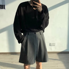 Voguable Summer Suit Shorts Men Fashion Social Mens Dress Shorts Korean Loose Business Casual Shorts Mens Grey Black Office Formal Shorts voguable