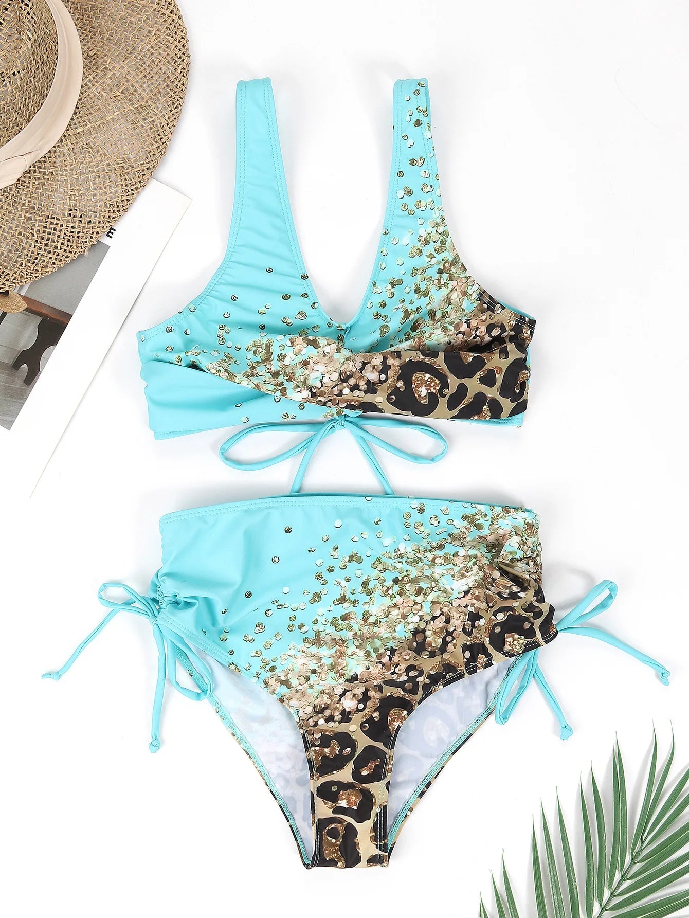 Voguable  Drawstring V Neck High Waist Bikini Women Printed Swimwear Female Swimsuit Bathers Bathing Swimming Suit Beachwear Summer voguable