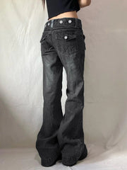 Safari Style Button Decoration Jeans Basic Loose Low-Waisted Wide Leg Pants Women Autumn Winter Streetwear Ladies voguable