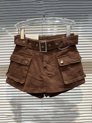DEAT Fashion Simply Solid Color Belt Waist Shorts For Women 2023 Summer New Casual High Waist Mini Shorts Skirts Female 11XX5004 voguable