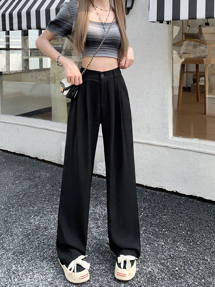 Voguable Simple Women Suit Pants Casual Elastic High Waist Summer Korean Office Ladies Trousers Fashion Solid Female Pants voguable