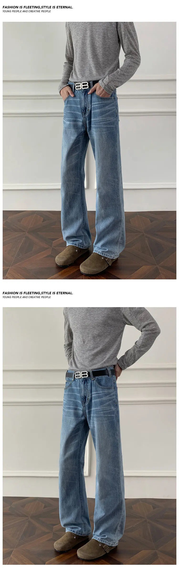 Autumn jeans Mens Classic Straight Leg Jeans Blue Washed Denim Trousers Wholesale Fall Fashion Casual Pants voguable