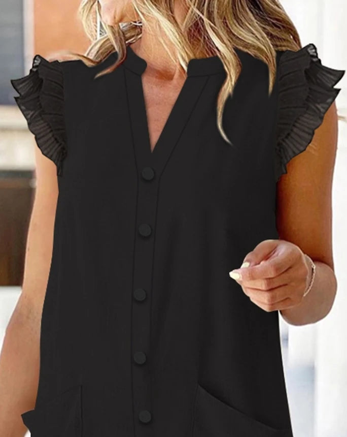 Voguable  Summer New Casual Daily Style Commuting Flute Sleeves Split Neck jumpsuit voguable