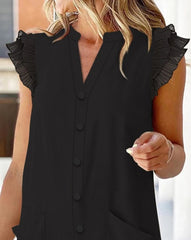 Voguable  Summer New Casual Daily Style Commuting Flute Sleeves Split Neck jumpsuit voguable