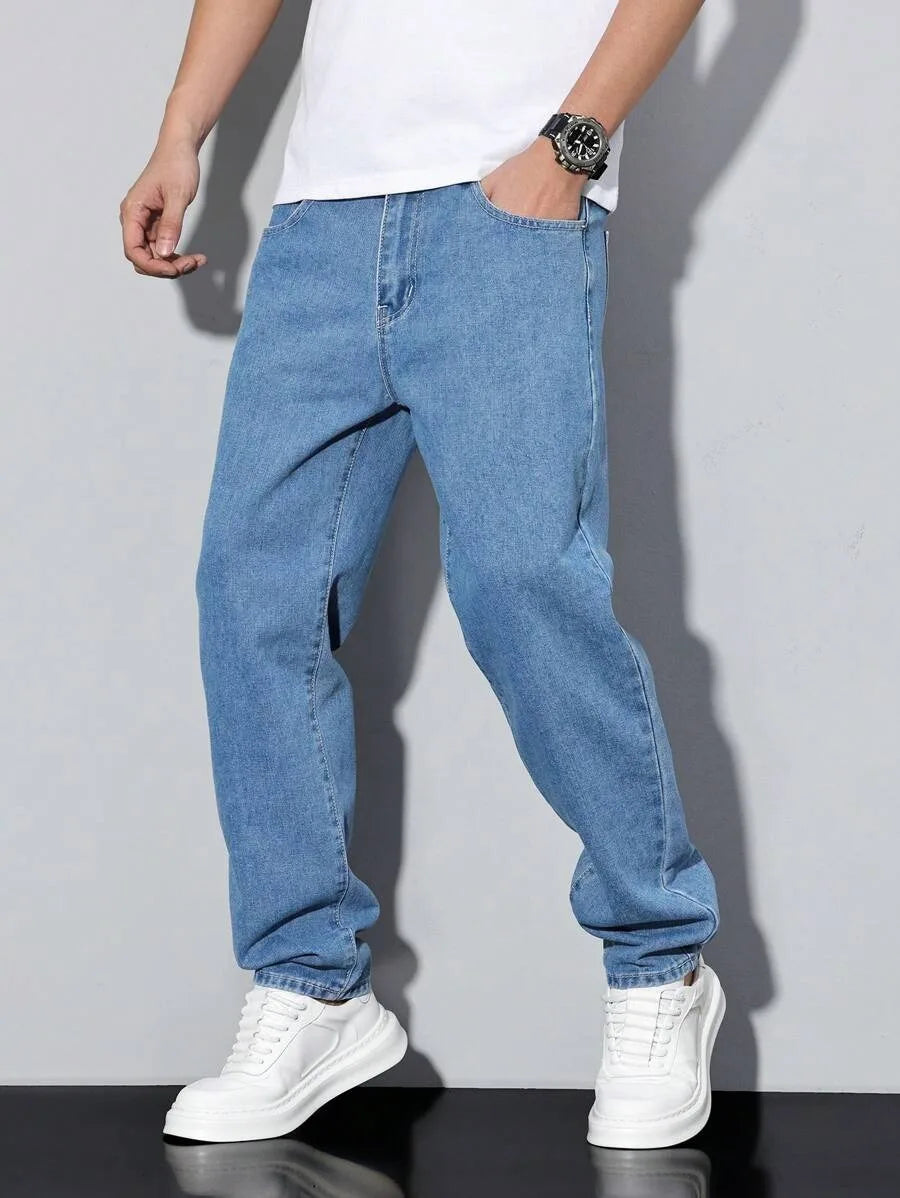 Voguable  Men's straight-leg skinny jeans, straight and simple design, suitable for daily wear in all seasons voguable