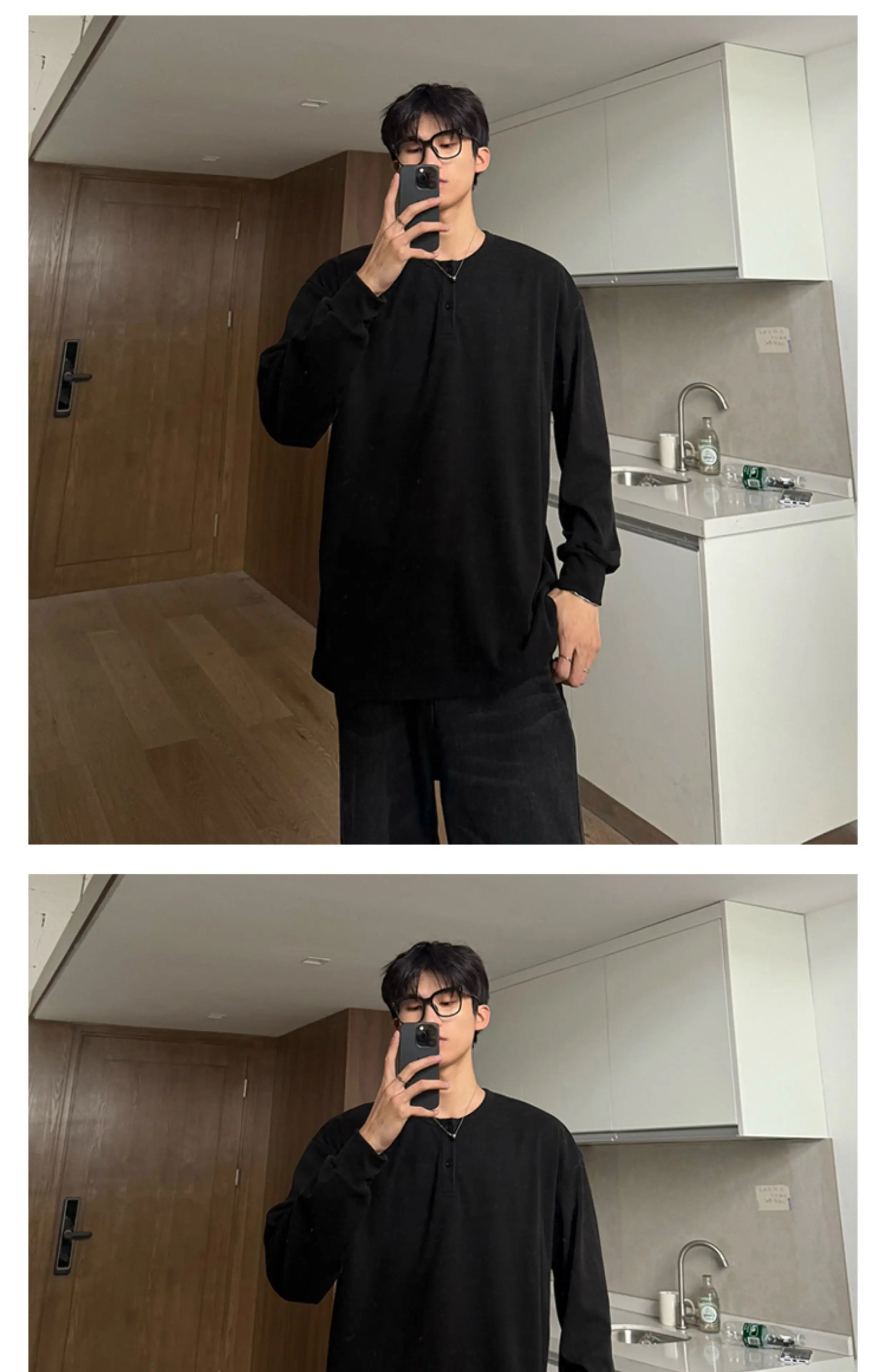 Warm Henry Collar Long Sleeve T shirt For Men Spring Autumn Casual Mens T-shirts Unisex Tee Tops Classic Clothes Men's T-Shirts voguable