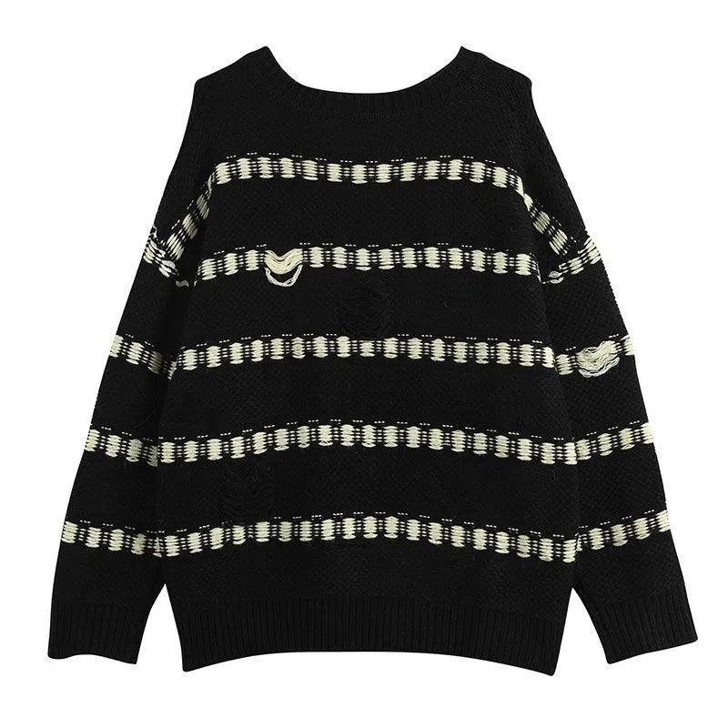 Voguable Harajuku vintage jumper striped ugly sweater streetwear pullover men oversized hip hop punk knitwear video grandpa sweater voguable