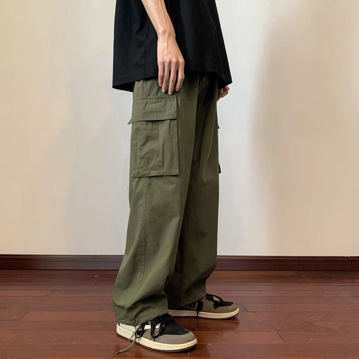 Voguable  Big Pockets Casual Cargo Pants Men's Vintage Hip-hop Pants Fashion Loose Straight Wide Leg Pants Men Streetwear Trousers Male voguable