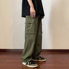 Voguable  Big Pockets Casual Cargo Pants Men's Vintage Hip-hop Pants Fashion Loose Straight Wide Leg Pants Men Streetwear Trousers Male voguable