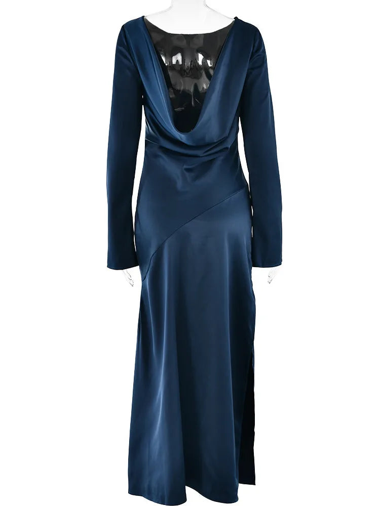 Elegant Christmas Evening Dress Women Long Sleeve Dress Bodycon Max Female Vestidos High Grade Satin Party Club Clothing voguable