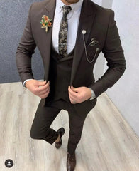 Voguable  Men Suit 3 Pieces Coffee Single Button Lapel For Wedding Banquet Party Work Office Business Jacket Vest Pant voguable