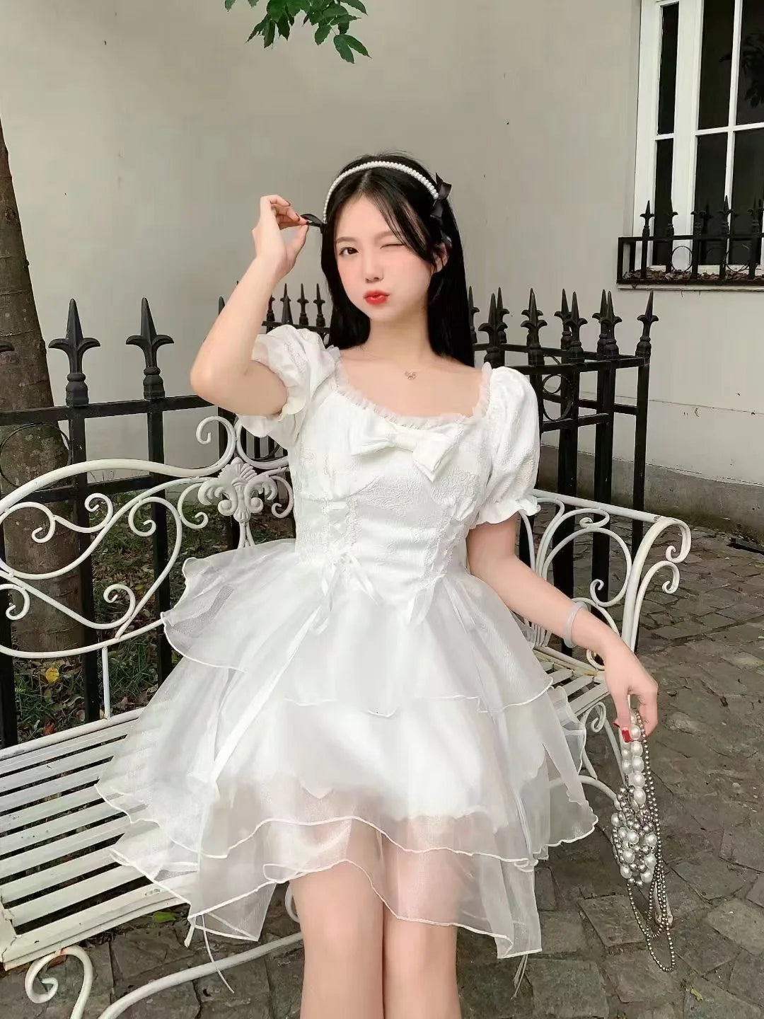 Voguable Japanese Lolita Style Princess Mini Dress Women Short Sleeve Bow Ruffle Birthday Dresses Summer Korean Fashion Party Dresses voguable
