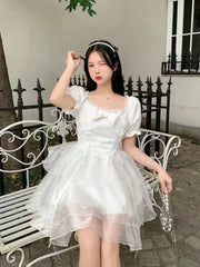 Voguable Japanese Lolita Style Princess Mini Dress Women Short Sleeve Bow Ruffle Birthday Dresses Summer Korean Fashion Party Dresses voguable